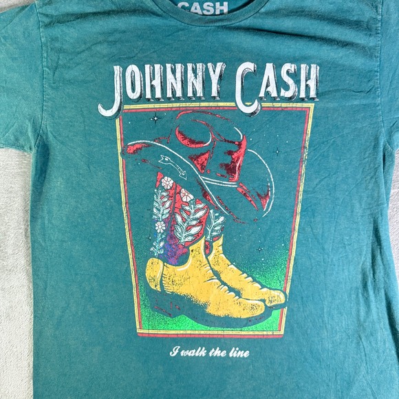 Johnny Cash I Walk the Line Graphic T Shirt Turquoise Size LG - Picture 2 of 8